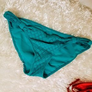 S Teal knit bikini bottom no tag slight pull top f
